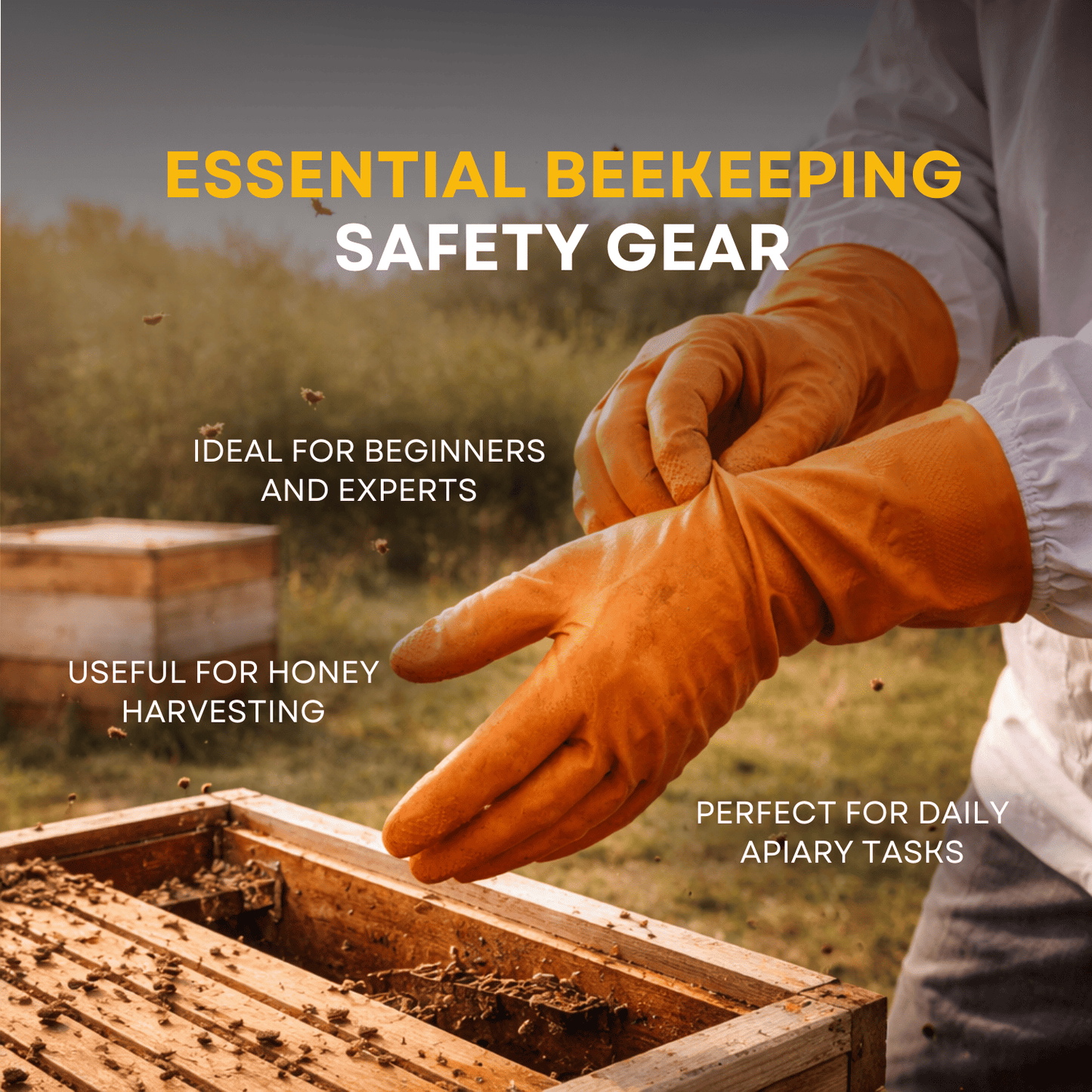 BeeReady Beekeeping Gloves – Protective Rubber Gloves for Hive Work
