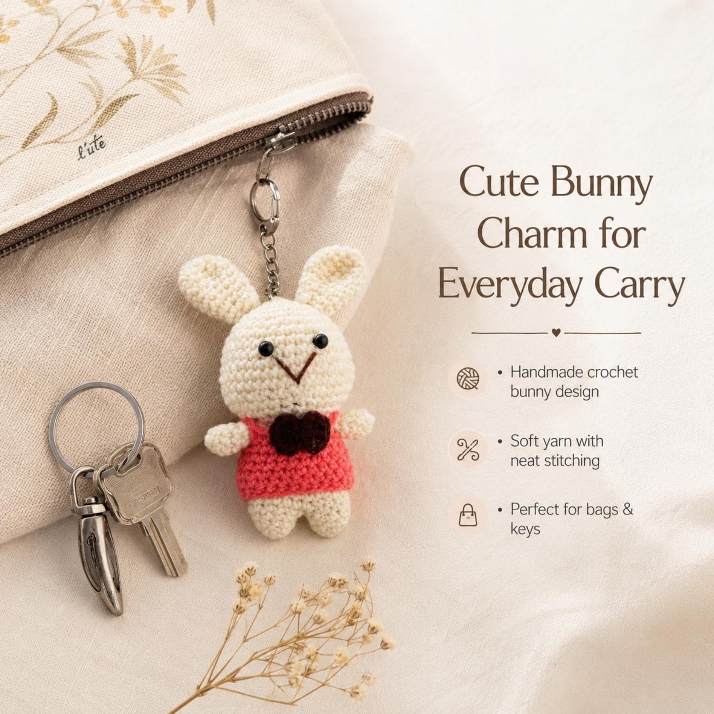 Handmade Crochet Rabbit Keychain Cute Bunny Doll Key Ring for Bags & Keys