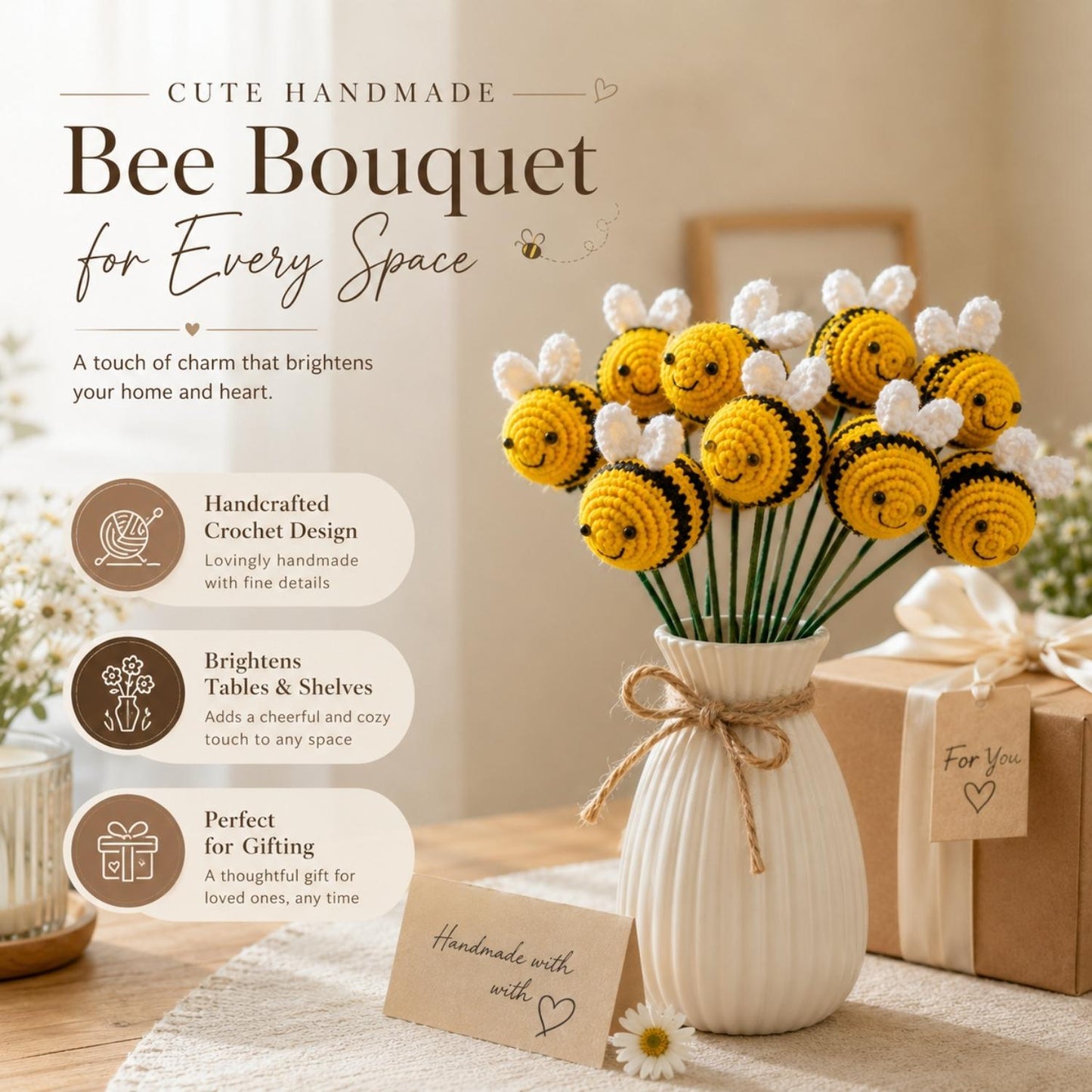 Bee Sticks Handmade Bee Stick Bouquet | Cute Décor Flowers for Home & Table