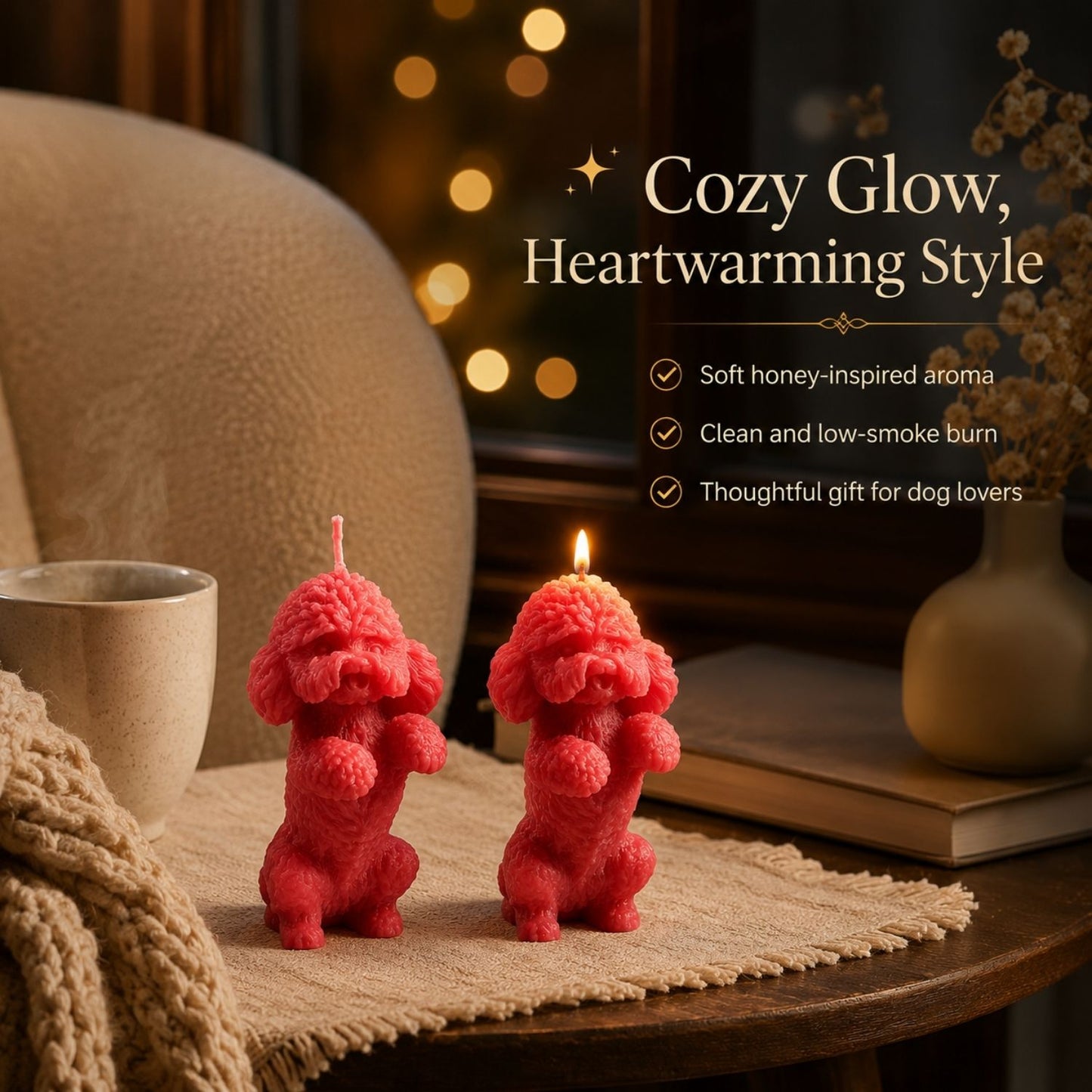 Beeready Harvesters PawCharm Beeswax Candle Duo | Cute Shihtzu Dog Decorative Candles for Cozy Home Styling | Pack of 2