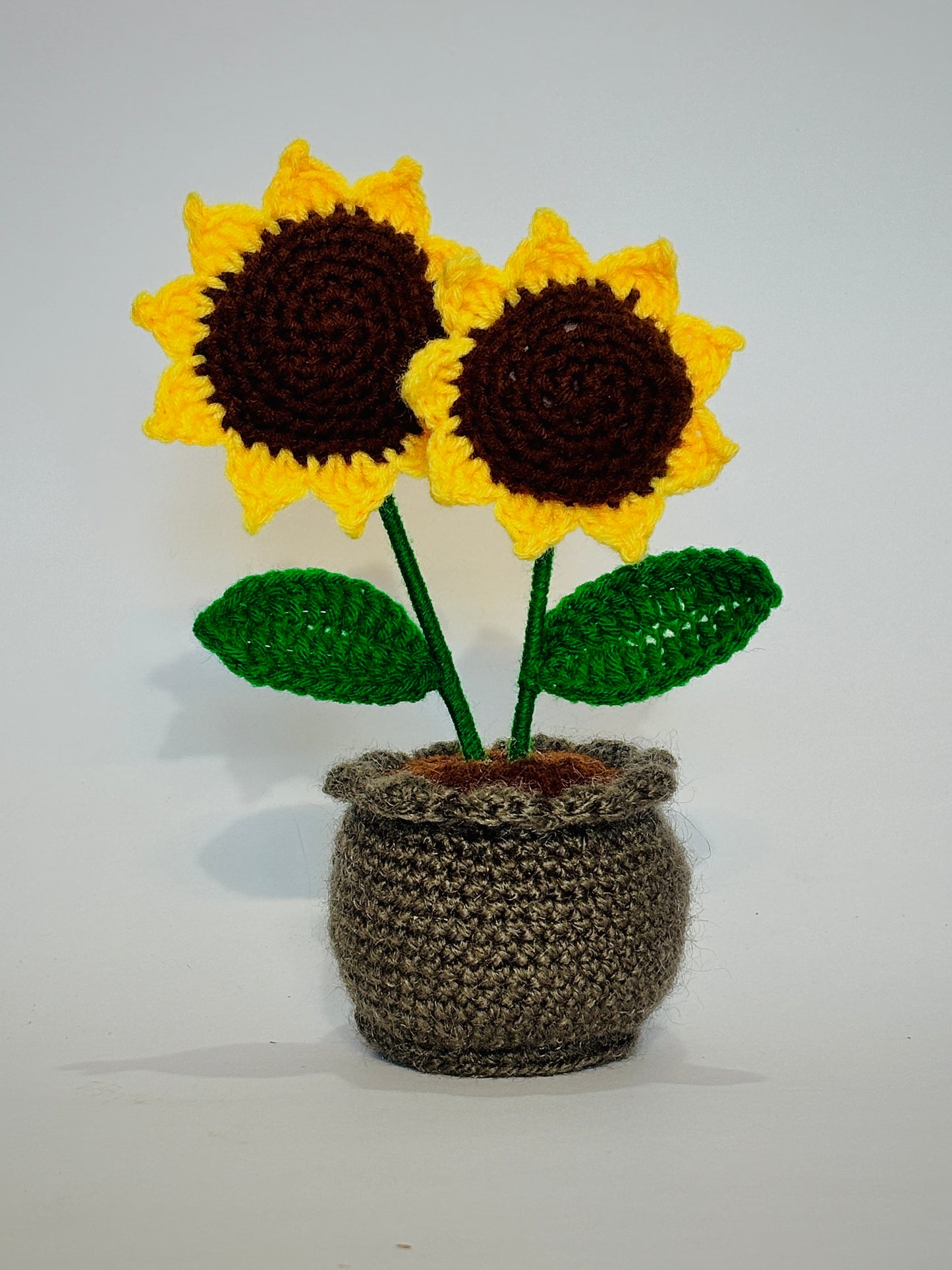 Handmade Double Sunflower Pot – Crochet Flower Décor | Soft Knitted Table Showpiece | Decorative Indoor Pot for Home & Office