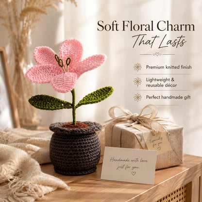 Handmade Crochet Lily Flower Pot for Home & Office Decor | Soft Knitted Floral Pot Showpiece | Reusable Handmade Table Decoration