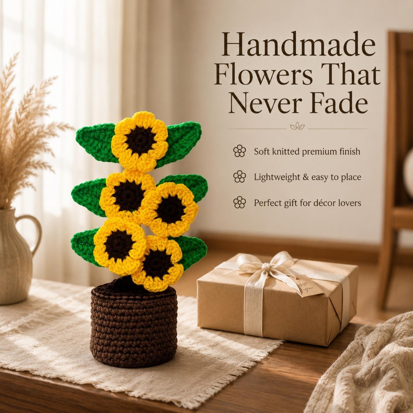 Handmade Multiflora Pot Décor – Crochet Flower Arrangement | Handmade by Local Women | Decorative Indoor Flower Pot