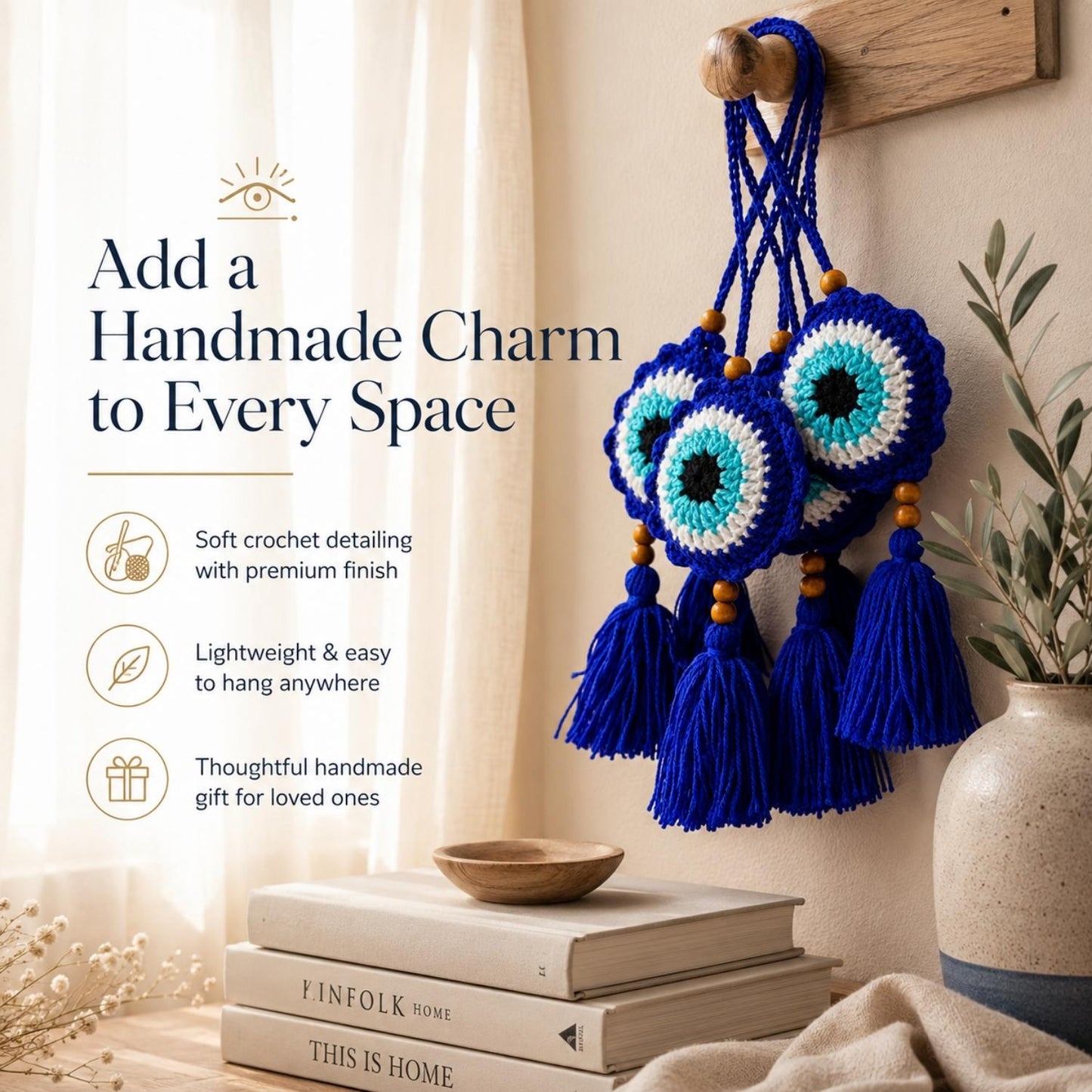 Handmade Crochet Evil Eye Hanging for Home & Car Décor | Traditional Nazar Protection Hanging | Made by Local Women