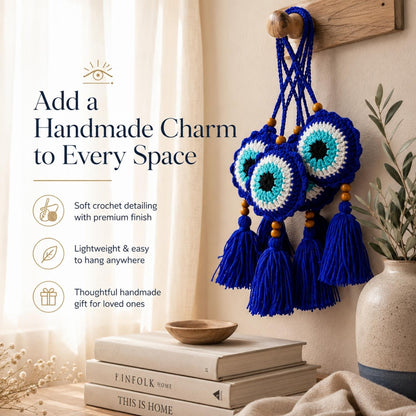 Handmade Crochet Evil Eye Hanging for Home & Car Décor | Traditional Nazar Protection Hanging | Made by Local Women