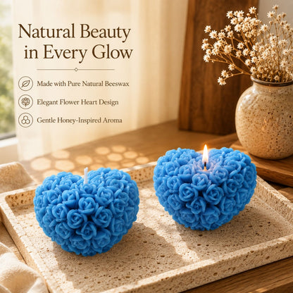 Beeready Designer Beeswax Flower Heart Shaped Scented Candle | Handcrafted Aromatic Decorative Candle for Home Décor & Hotel | Pack of 2
