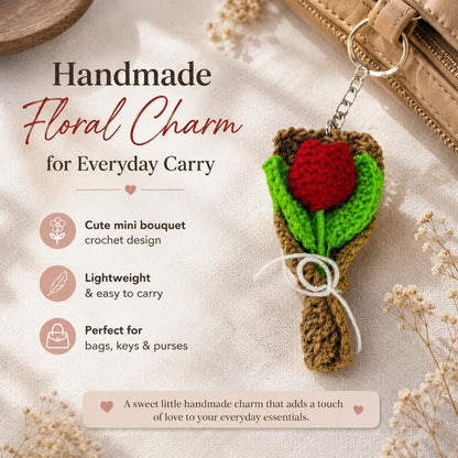 Handmade Crochet Flower Bouquet Keychain for Bags & Keys Lightweight Handmade Gift for Women & Girls