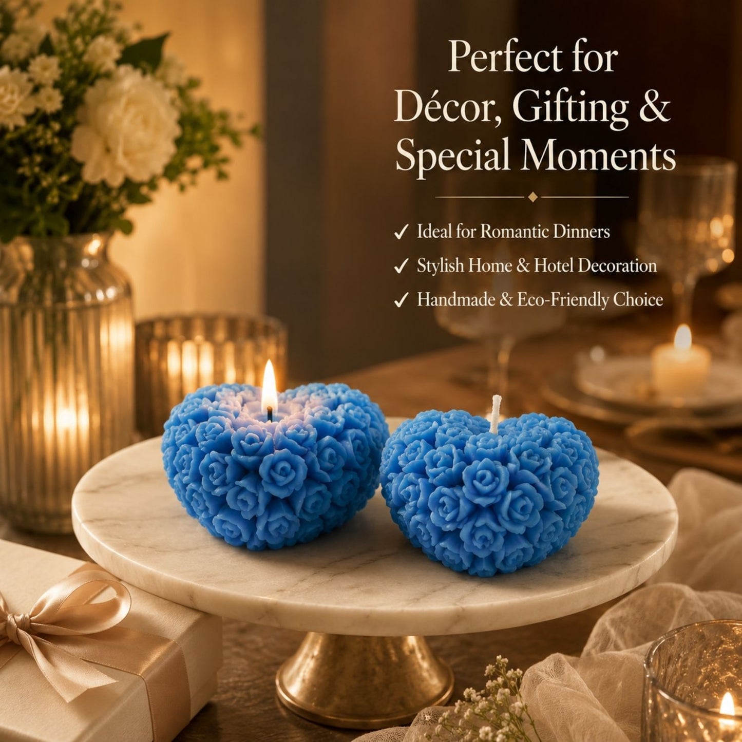 Beeready Designer Beeswax Flower Heart Shaped Scented Candle | Handcrafted Aromatic Decorative Candle for Home Décor & Hotel | Pack of 2