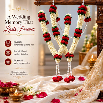 Handmade Crochet Wedding Varmala Pair for Bride & Groom | Traditional Indian Jai Mala | Made by Local Women