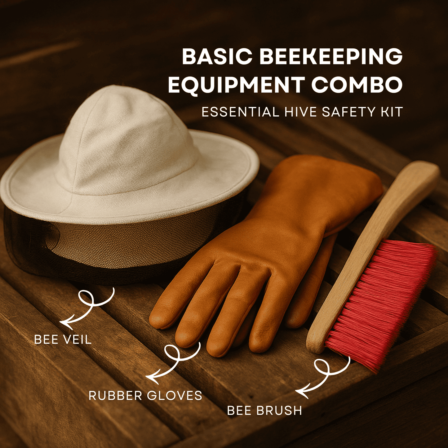 BeeReady Beekeeping Starter Kit – Veil, Gloves & Brush Combo