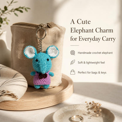 Handmade Crochet Elephant Keychain for Bags & Backpacks | Soft Knitted Animal Keyring