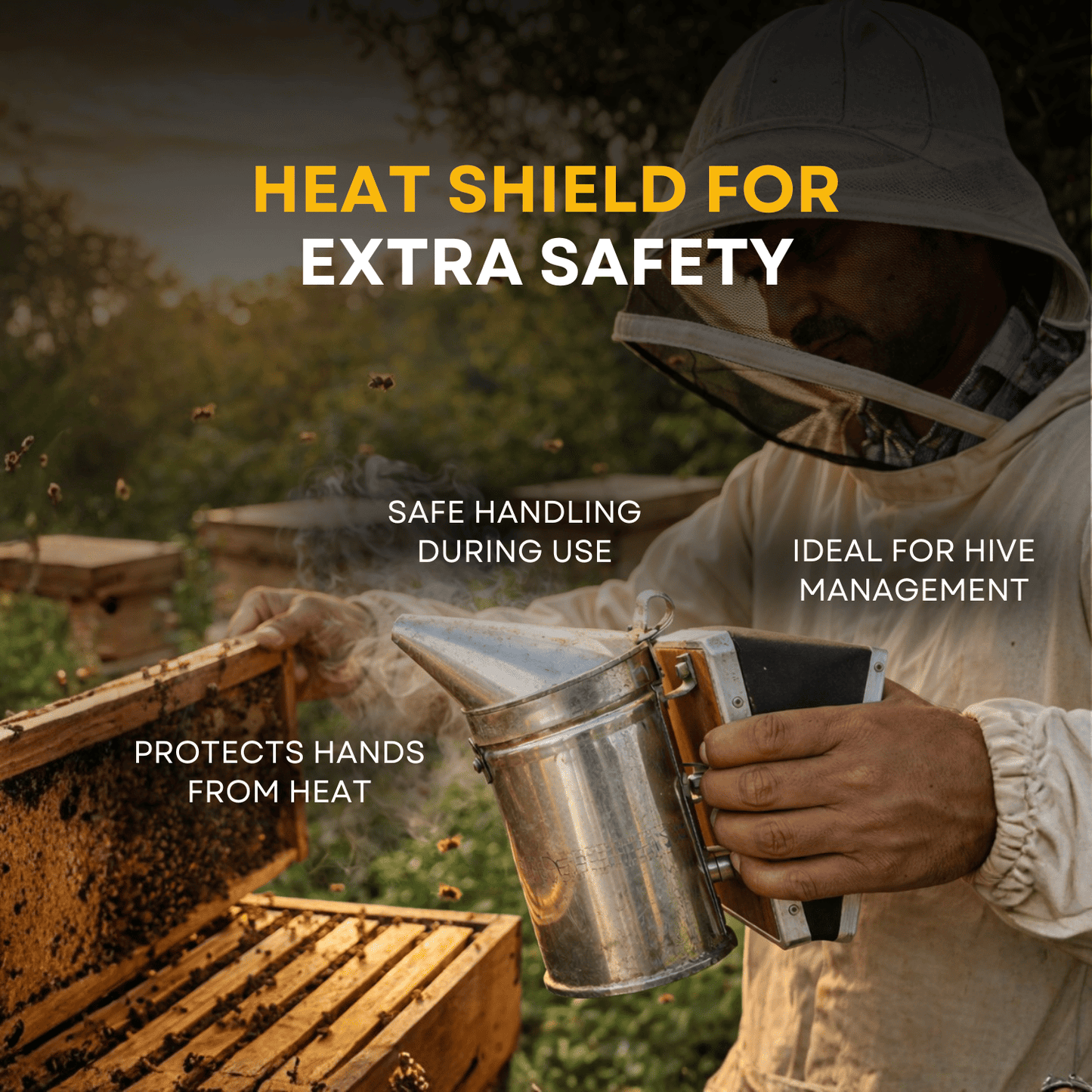 BeeReady Bee Hive Smoker – Stainless Steel Smoker with Heat Shield