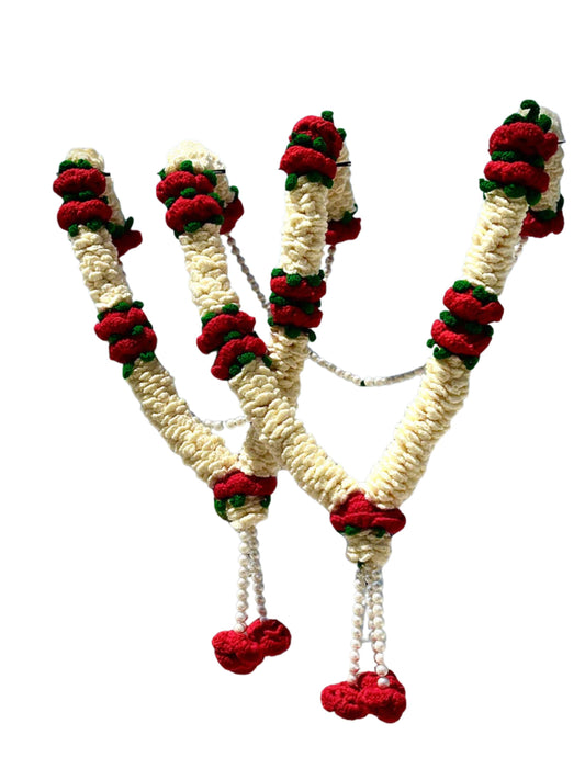 Handmade Crochet Wedding Varmala Pair for Bride & Groom | Traditional Indian Jai Mala | Made by Local Women