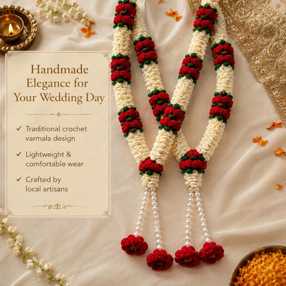 Handmade Crochet Wedding Varmala Pair for Bride & Groom | Traditional Indian Jai Mala | Made by Local Women