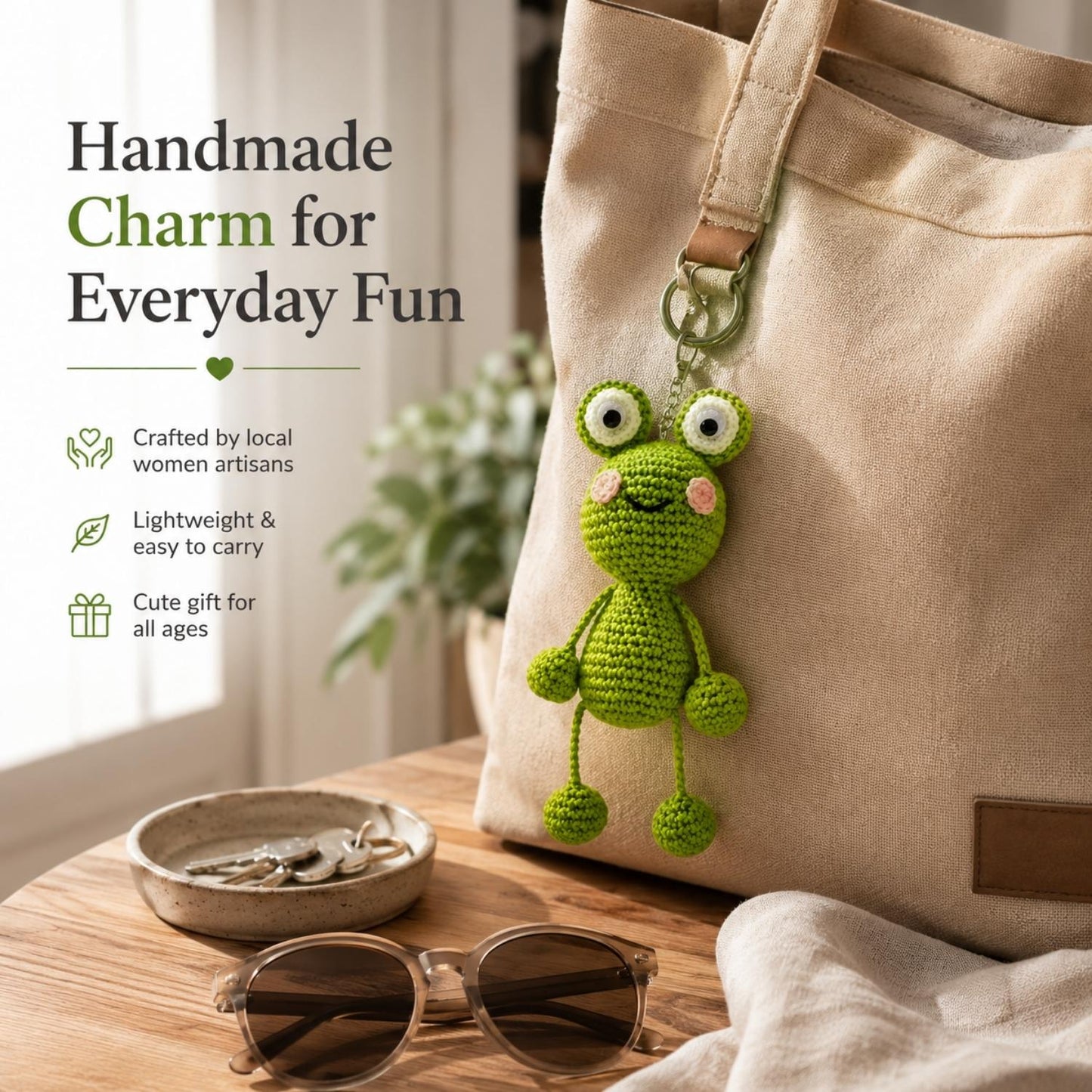 Handmade Crochet Frog Keychain Cute Hanging Animal Key Ring for Bags & Keys