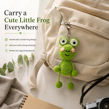 Handmade Crochet Frog Keychain Cute Hanging Animal Key Ring for Bags & Keys