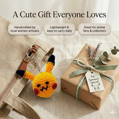 Handmade Crochet Pika Keychain Cute Anime Style Key Ring for Bags & Keys