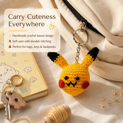 Handmade Crochet Pika Keychain Cute Anime Style Key Ring for Bags & Keys