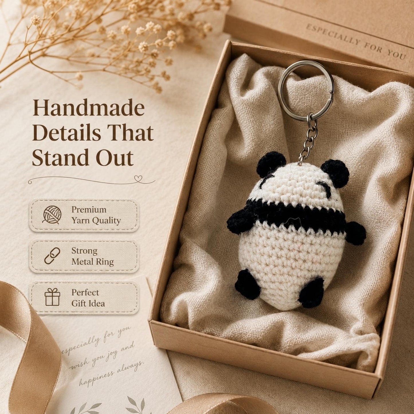 Handmade Crochet Panda Keychain | Soft Toy Key Ring for Bags & Keys