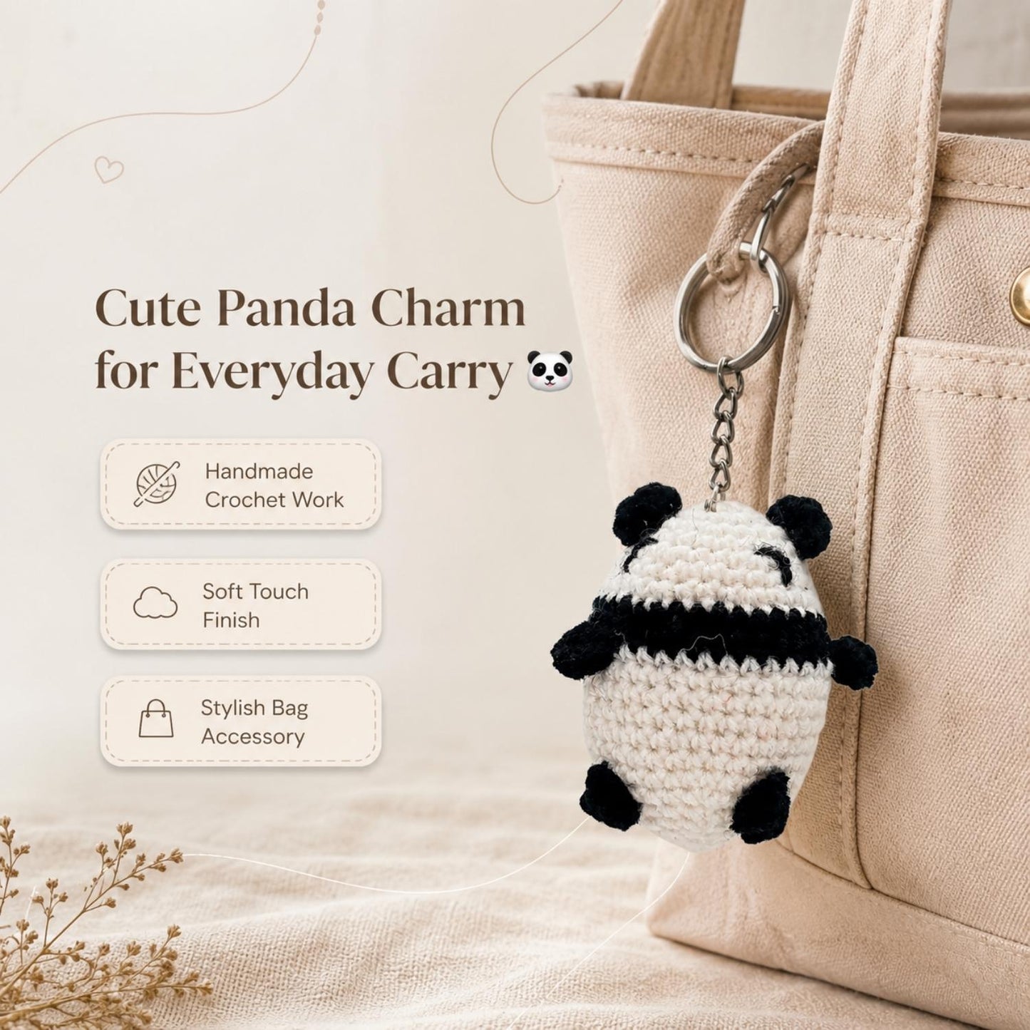 Handmade Crochet Panda Keychain | Soft Toy Key Ring for Bags & Keys