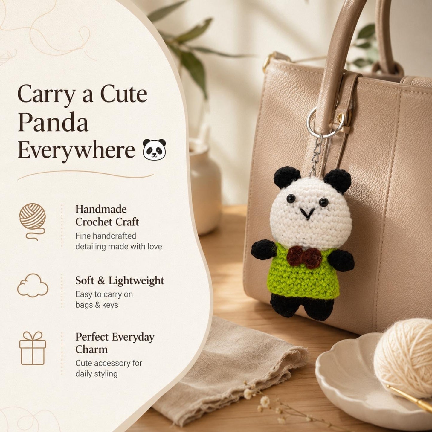 Cute Handmade Crochet Panda Teddy Keychain | Bags, Keys & Gifts