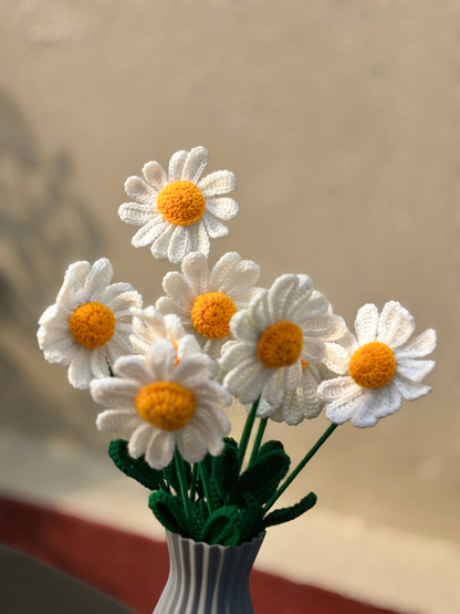 Handmade Crochet Daisy Flower Sticks for Home Decor |  Reusable Floral Decoration for Vase Display