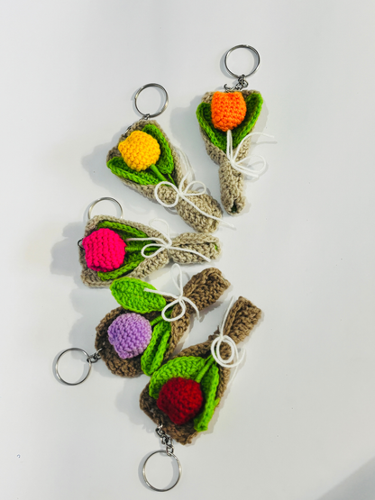 Handmade Crochet Flower Bouquet Keychain for Bags & Keys Lightweight Handmade Gift for Women & Girls
