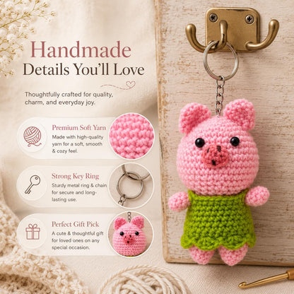 Cute Crochet Pig Keychain for Bags & Keys | Handmade Animal Keyring