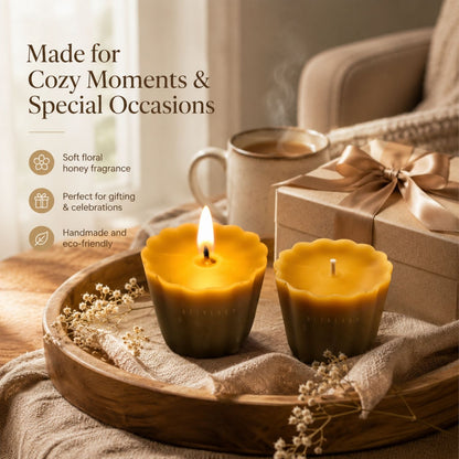 Beeready Harvesters Bloom Pillar Beeswax Candle | Artistic Floral Scented Candle for Cozy Décor & Romantic Spaces | Pack of 2