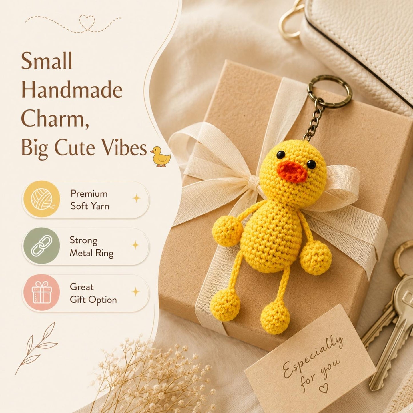 Cute Duck Crochet Keychain for Bags & Keys | Handmade Duck Keyring