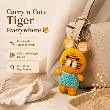 Tiger Crochet Keychain for Bags & Keys | Handmade Animal Keyring