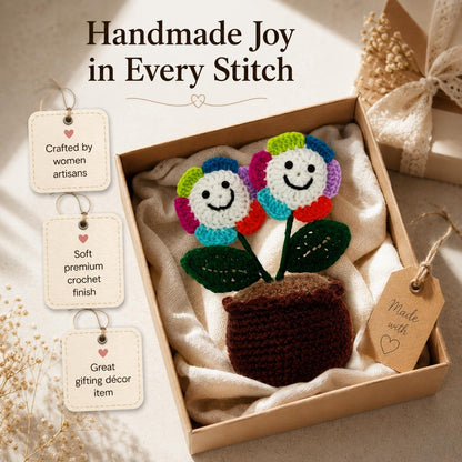 Double Smiley Pot Handmade Crochet Smiley Face Pot | Colorful Home Decor Showpiece