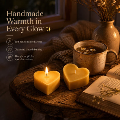 Beeready Harvesters LoveGlow Beeswax Candle Set | Romantic Heart Shape Aroma Candles for Elegant Décor | Pack of 2