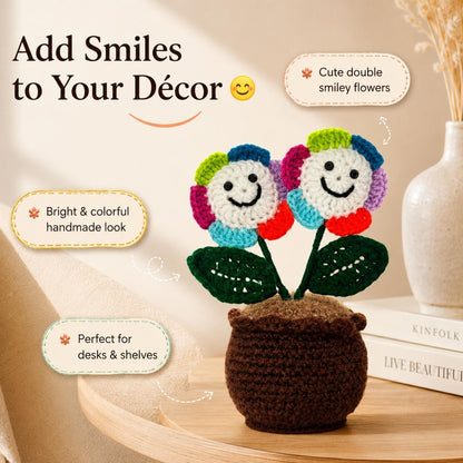 Double Smiley Pot Handmade Crochet Smiley Face Pot | Colorful Home Decor Showpiece