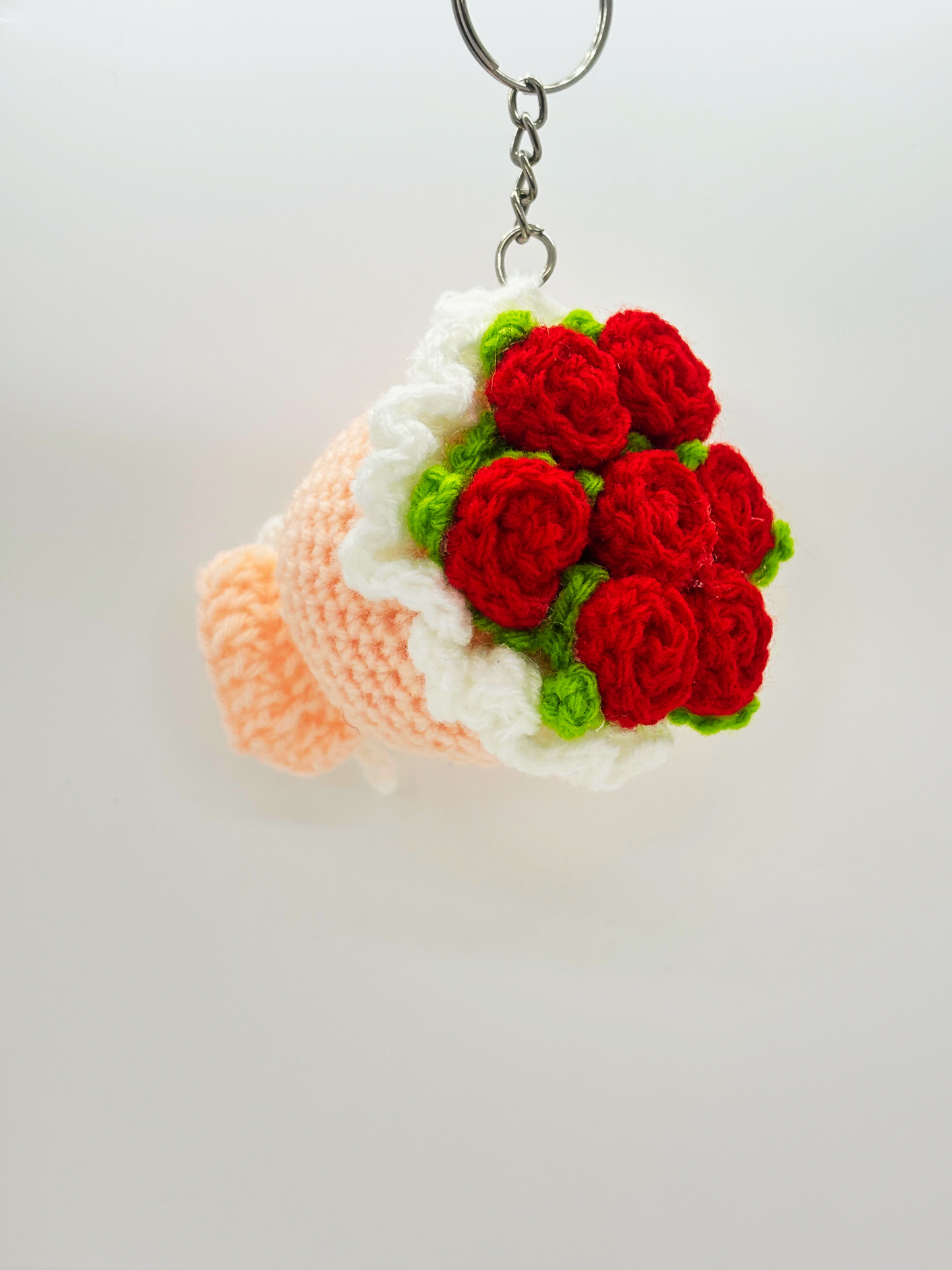 Handmade Crochet Flower Bouquet Keychain Mini Rose Key Ring for Bags & Gifts