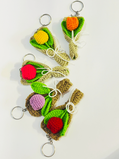 Handmade Crochet Flower Bouquet Keychain for Bags & Keys Lightweight Handmade Gift for Women & Girls