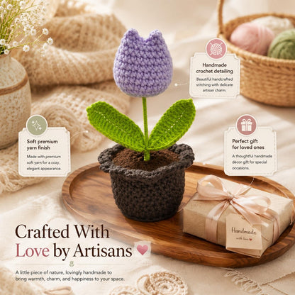 Tulip Pot Handmade Crochet Tulip Flower Pot | Aesthetic Desk Decor