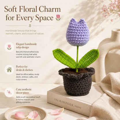Tulip Pot Handmade Crochet Tulip Flower Pot | Aesthetic Desk Decor