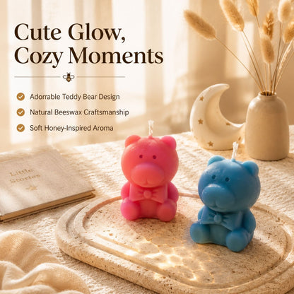 Beeready Harvesters TeddyGlow Beeswax Candle Duo | Cute Handcrafted Aroma Candles for Cozy Décor & Gifting | Pack of 2
