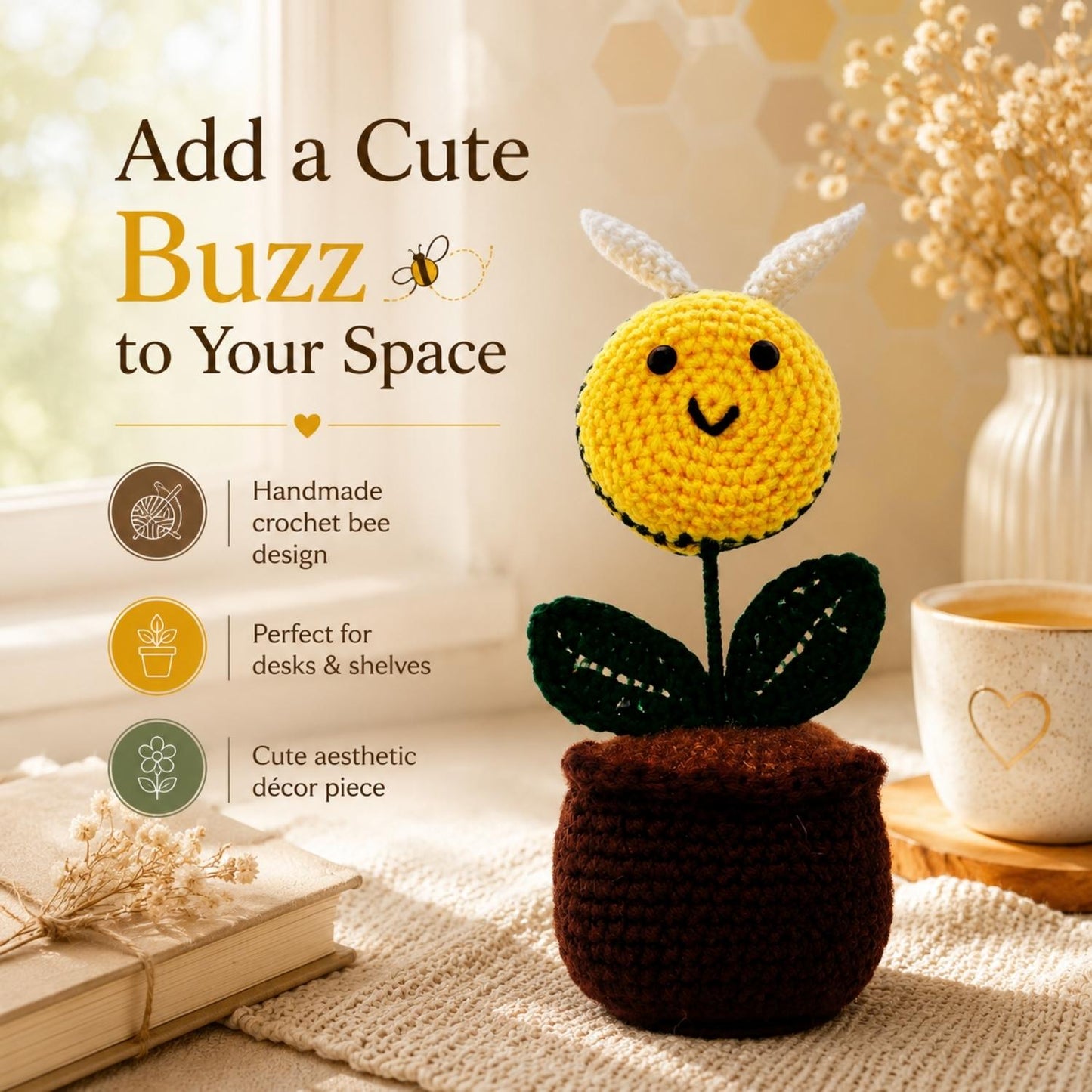 Bee Pot Handmade Crochet Bee Pot | Cute Decorative Pot for Home & Office