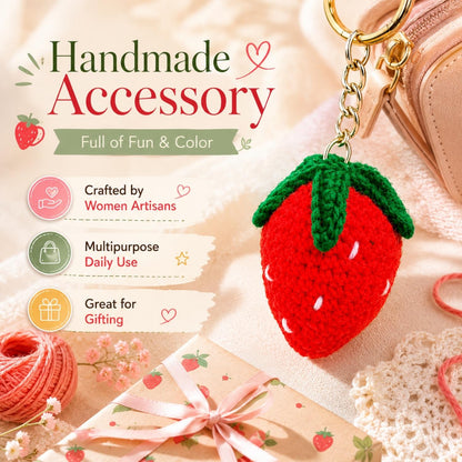 Strawberry Keychain Handmade Crochet | Cute Bag & Key Charm