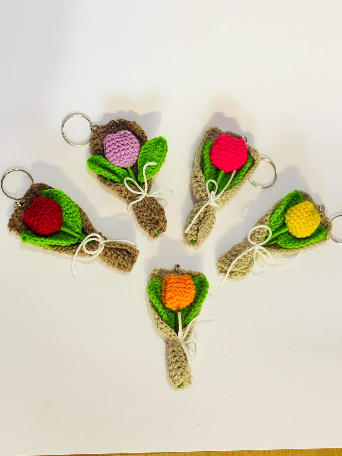 Handmade Crochet Flower Bouquet Keychain for Bags & Keys Lightweight Handmade Gift for Women & Girls