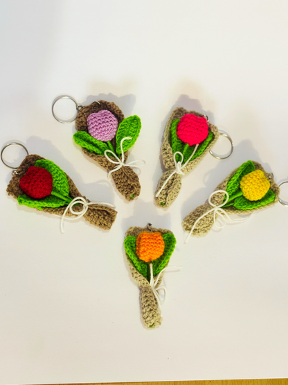 Handmade Crochet Flower Bouquet Keychain for Bags & Keys Lightweight Handmade Gift for Women & Girls