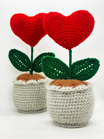 Handmade Crochet Heart Flower Pot for Home & Office Decor | Cute Heart Desk Decoration | Premium Handcrafted Gift by Women Artisans