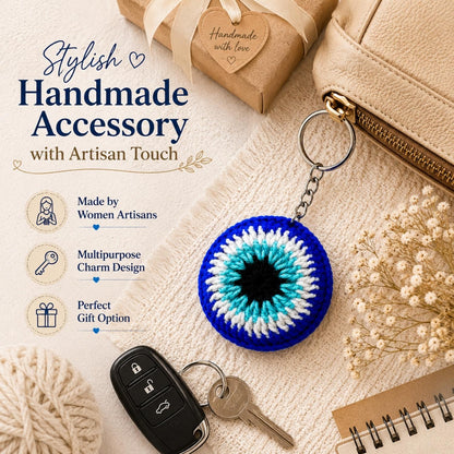 Evil Eye Keychain Handmade Crochet | Bag & Key Charm from Uttarakhand