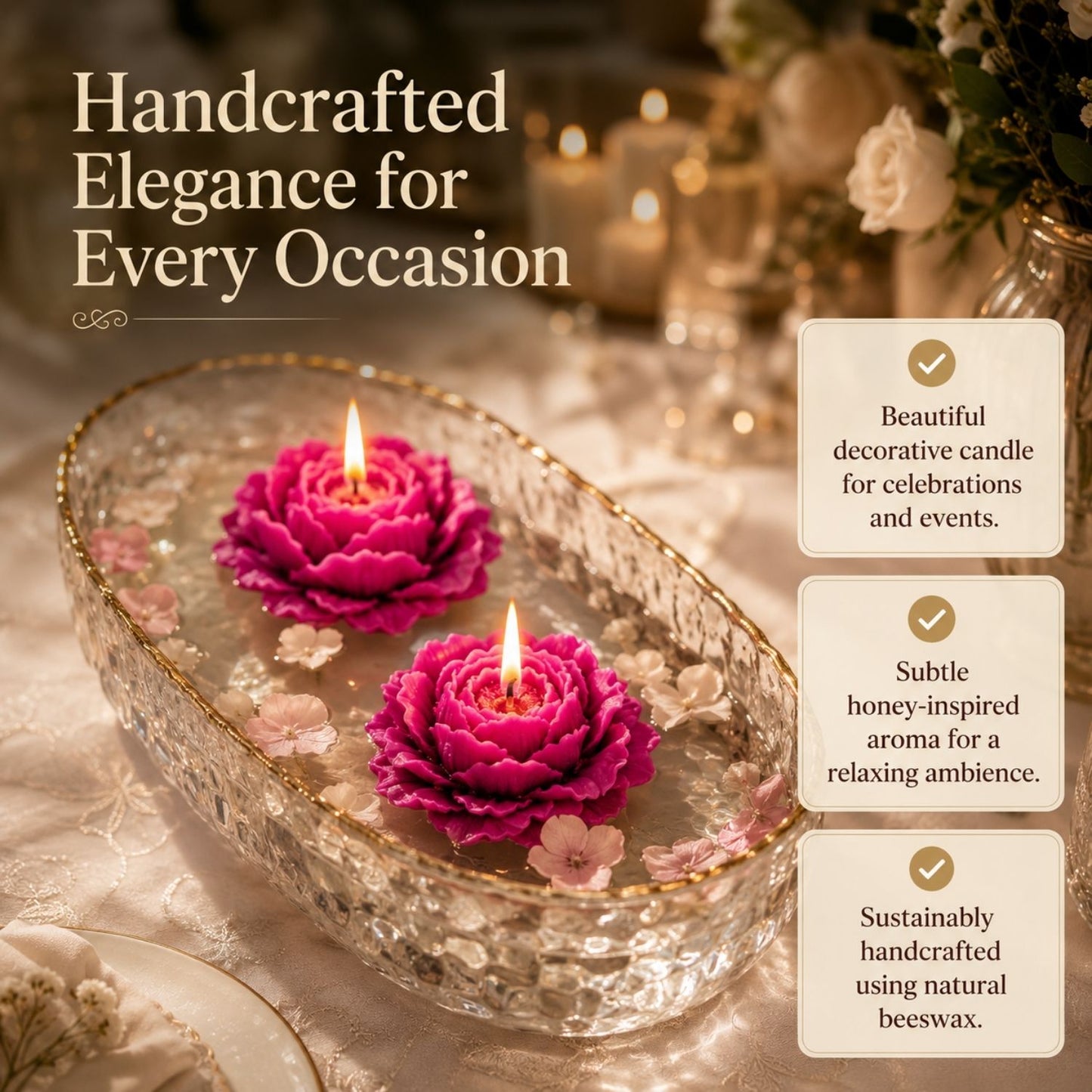 Beeready Harvesters Lotus Drift Floating Beeswax Candle | Large Floral Decorative Candle for Bowls, Home Styling & Festive Décor | Pack of 2