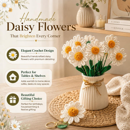 Handmade Crochet Daisy Flower Sticks for Home Decor |  Reusable Floral Decoration for Vase Display