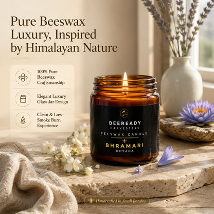 Beeready Harvesters Himalayan Aroma Luxe Jar Candle | 30 Hours Pure Beeswax Fragrance Candle with Lemongrass, Lavender, Rose, Mogra & Blue Lotus