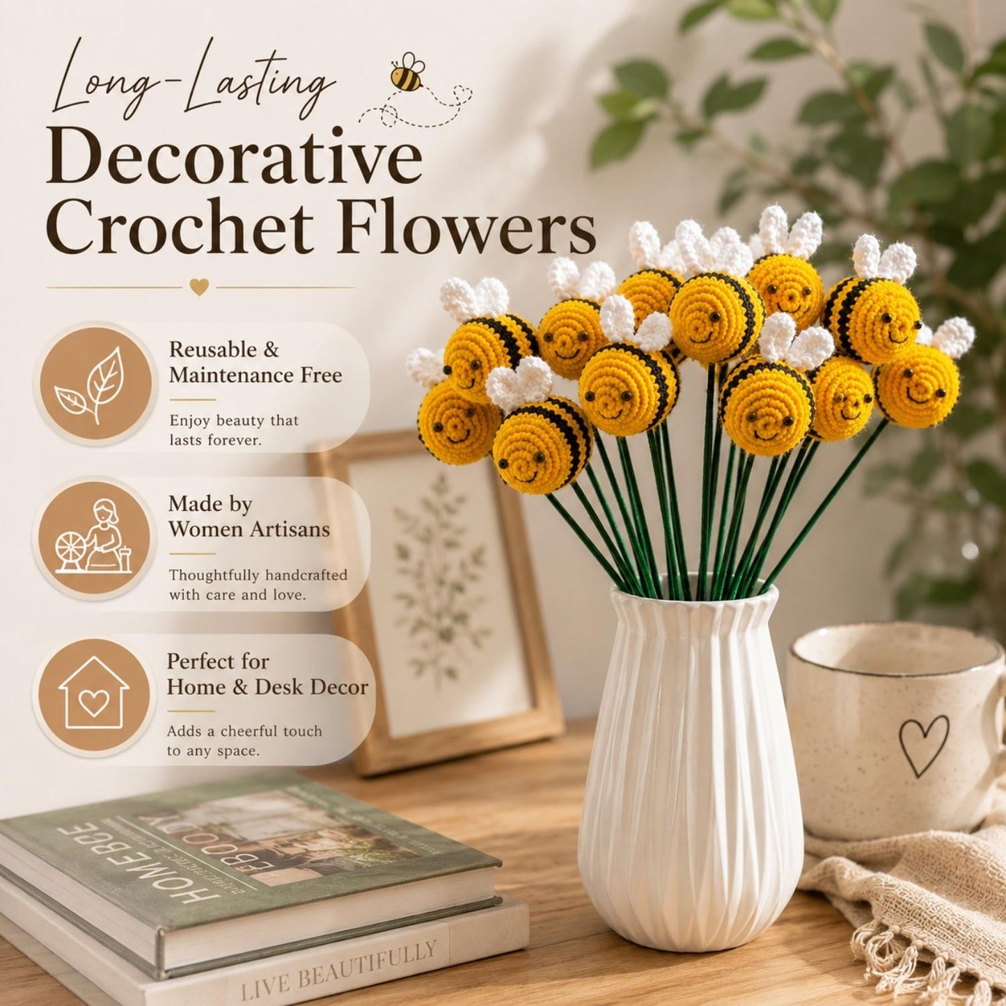 Bee Sticks Handmade Bee Stick Bouquet | Cute Décor Flowers for Home & Table