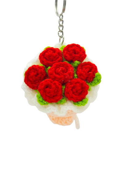 Handmade Crochet Flower Bouquet Keychain Mini Rose Key Ring for Bags & Gifts